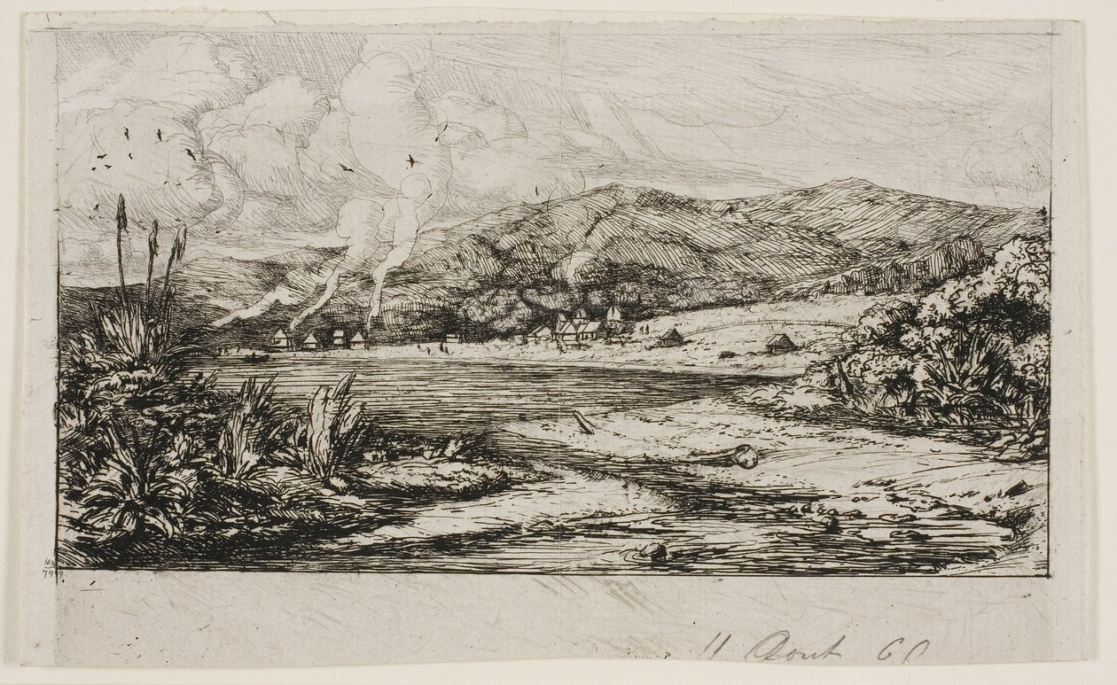 Den lille franske kolonien ved Akaroa, 1845 av Charles Meryon