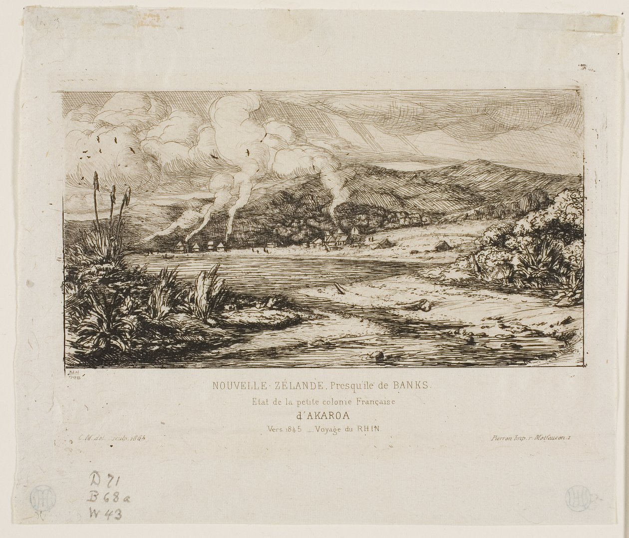 Den lille franske kolonien ved Akaroa, 1845 av Charles Meryon