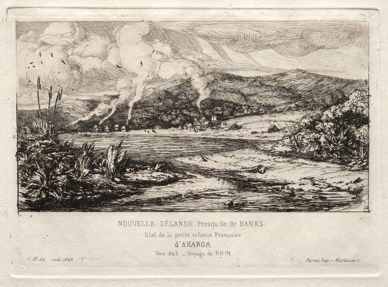Den lille franske kolonien ved Akaroa, 1845 av Charles Meryon