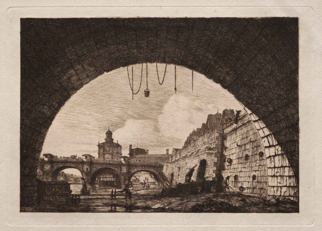 Den nye broen og Samaritaine sett fra under den første buen..., 1855. av Charles Meryon