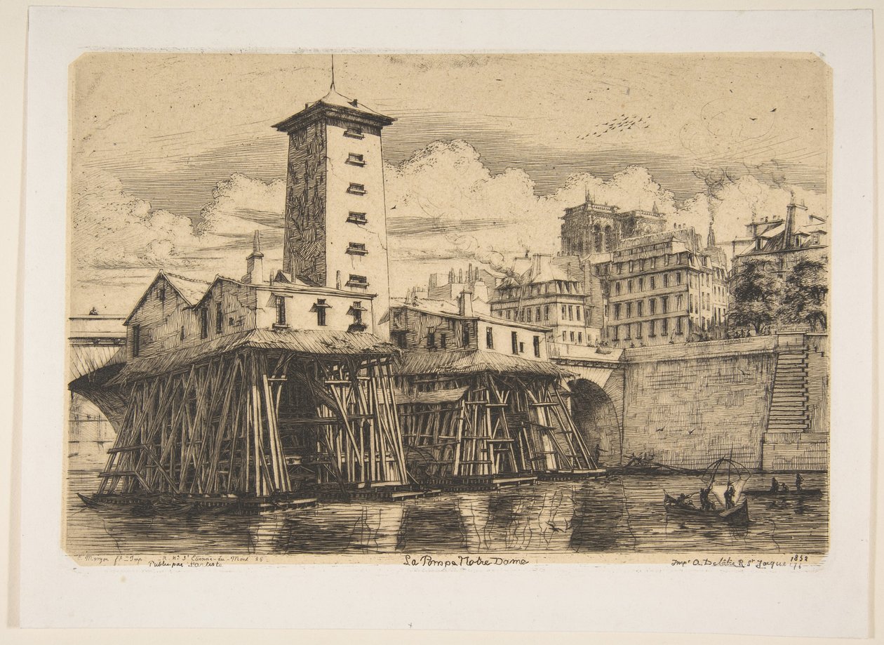 Notre-Dame-pumpen, Paris, fra «Raderinger fra Paris» av Charles Meryon