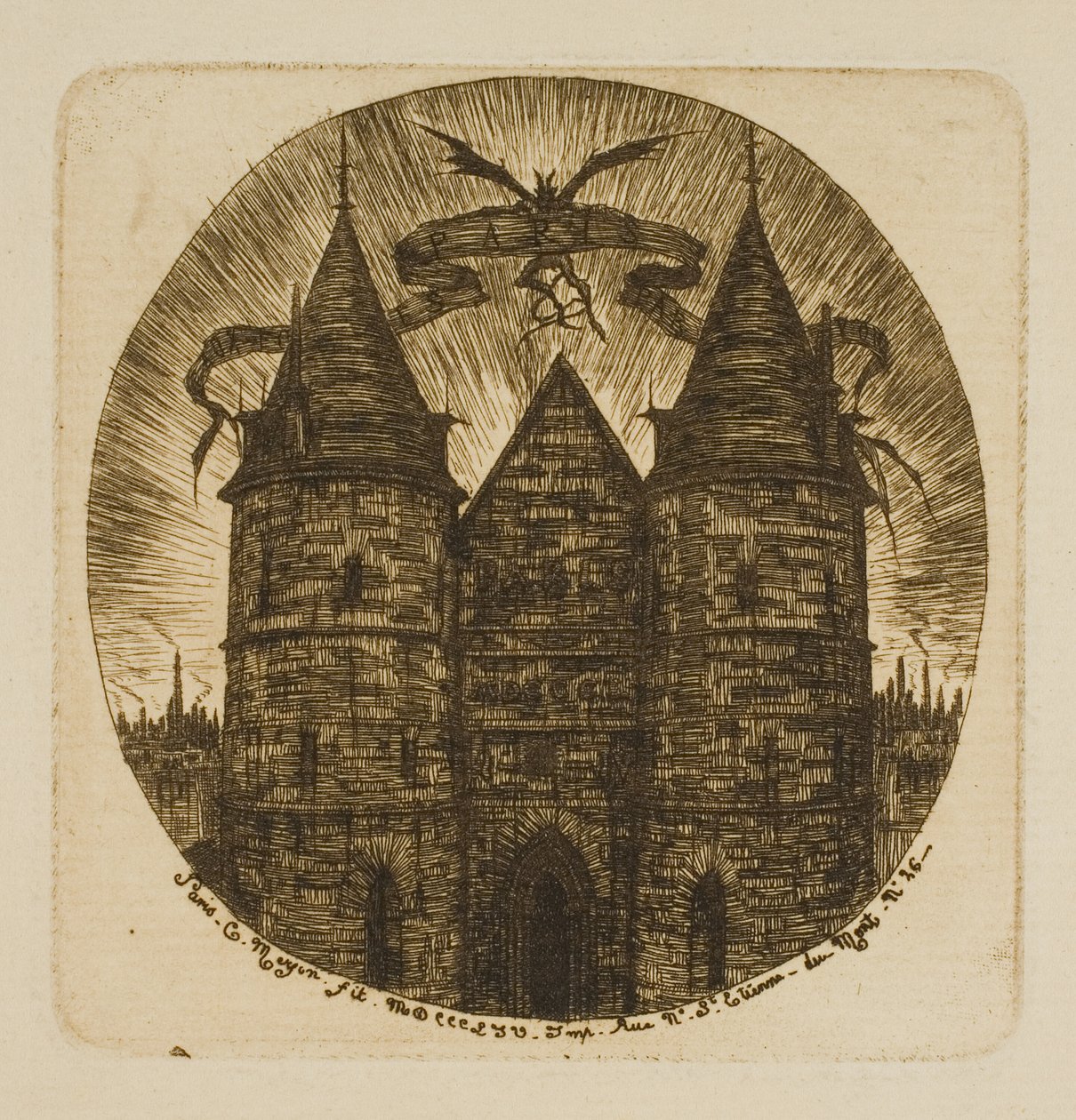 Den gamle porten til Palais de Justice, Paris av Charles Meryon