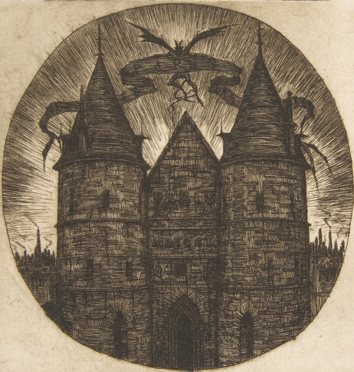 Den gamle porten til Palais de Justice, Paris, 1854. av Charles Meryon
