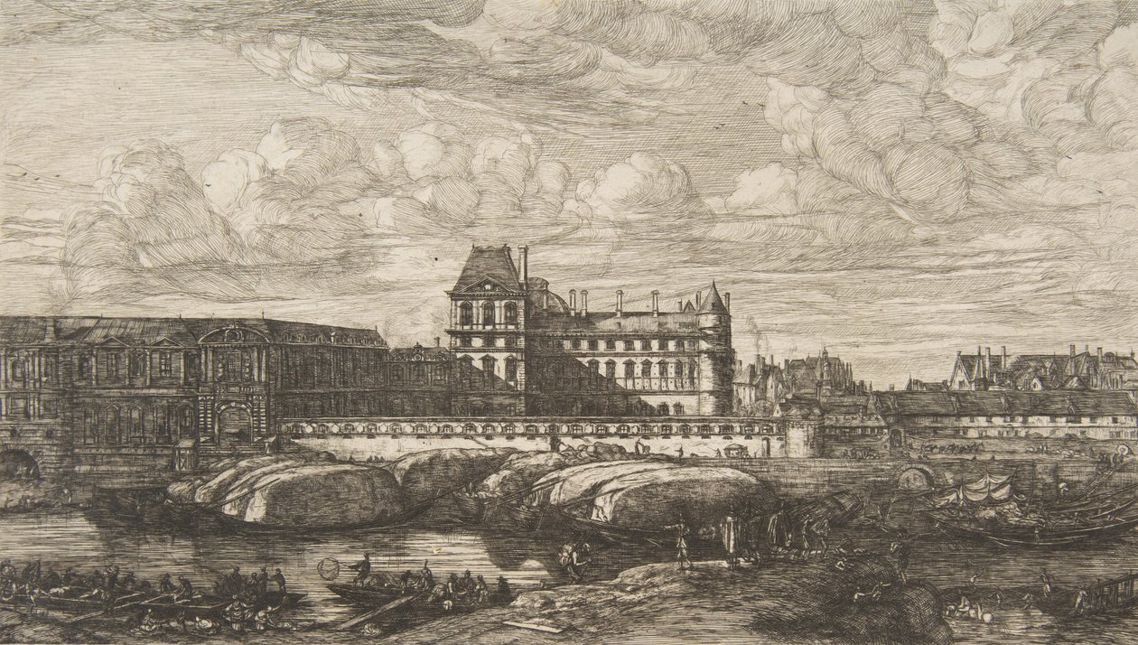 Det gamle Louvre, Paris, etter Zeeman, 1865-66. av Charles Meryon