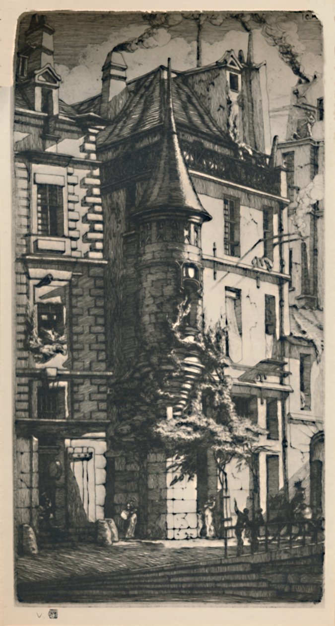 2nd State Tixéranderie Street Turret, 9 34 x 5316 tommer, 1852, 1927 av Charles Meryon