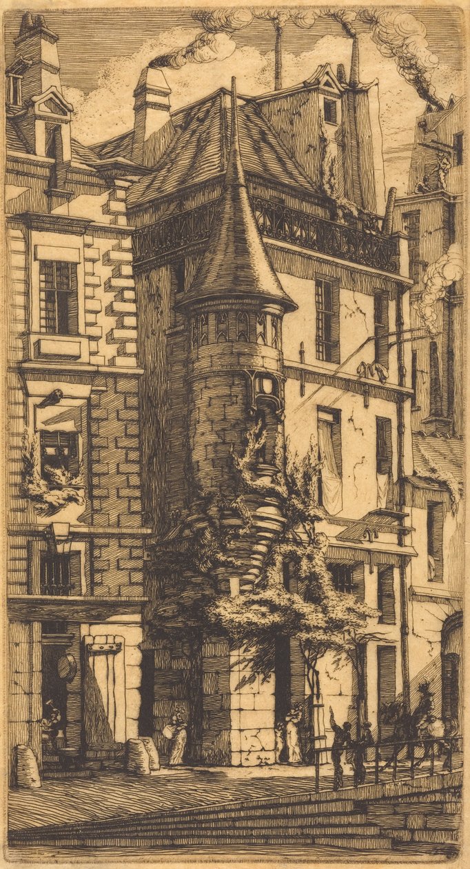 Tårn i Rue de la Tixéranderie, Paris (hus med et tårn, Vevergaten, Paris) av Charles Meryon