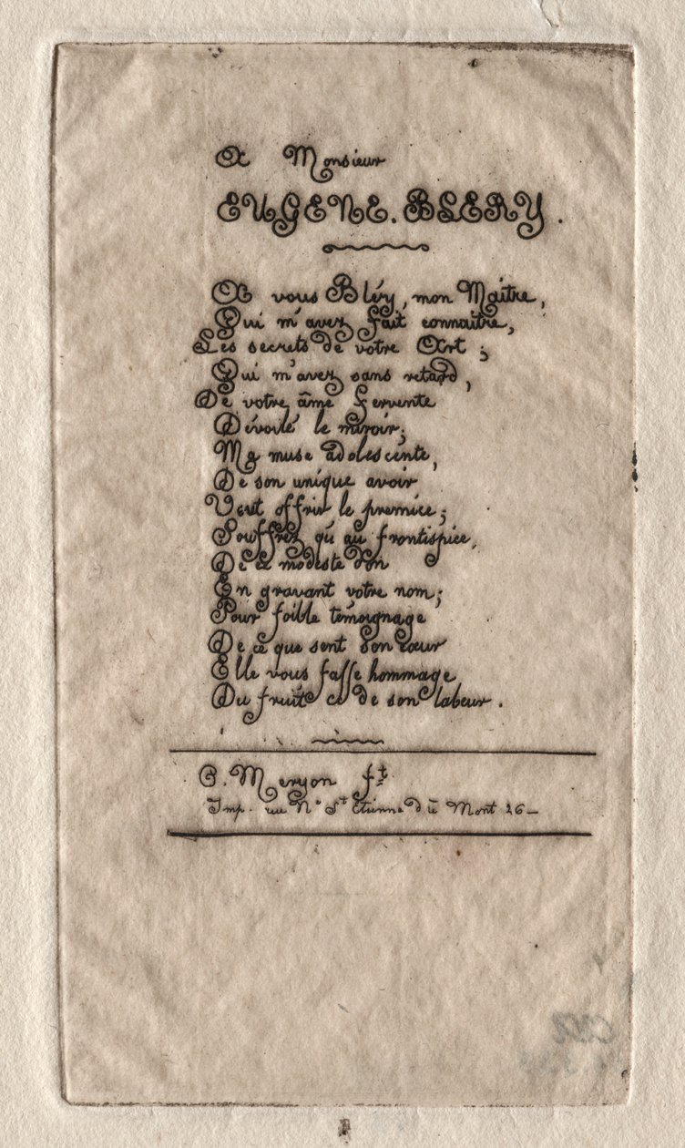 Vers til Eugène Bléry, 1854. av Charles Meryon