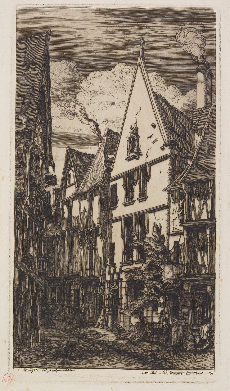 Utsikt langs Rue des Toiles, Bourges av Charles Meryon