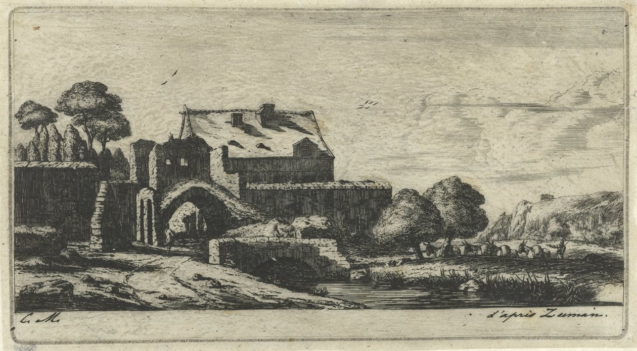 Vannmølle ved en elv nær Saint-Denis En moulin à eau près de Saint-Denis av Charles Meryon