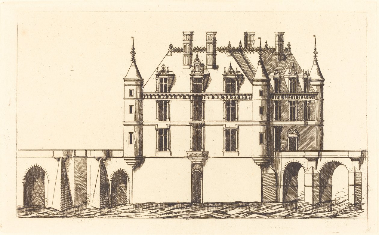 Chateau de Chenonceau, 1. tallerken (The Chateau of Chenonceau, 1. plate) av Charles Meryon after Jacques Androuet Ducerceau I