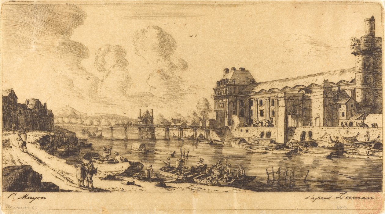 Tusen paviljongen. og en del av Louvre av Charles Meryon after Reinier Nooms, called Zeeman