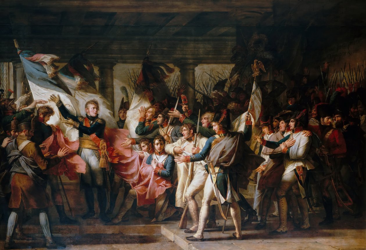 Marshal Ney og soldatene fra 76. regiment av linjen henter fargene sine fra arsenalet av Charles Meynier