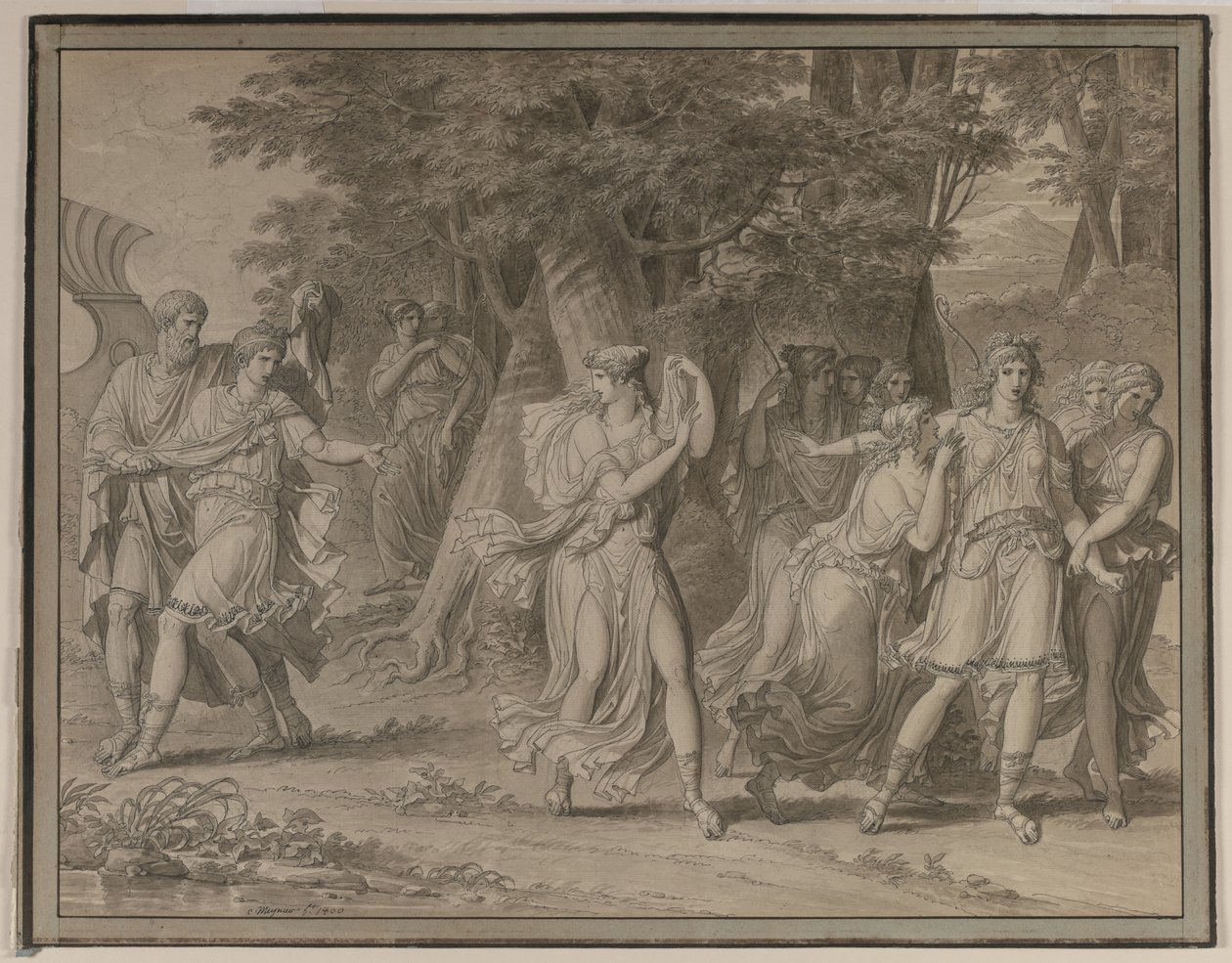 Telemachus, oppfordret av mentor, forlater øya Calypso av Charles Meynier