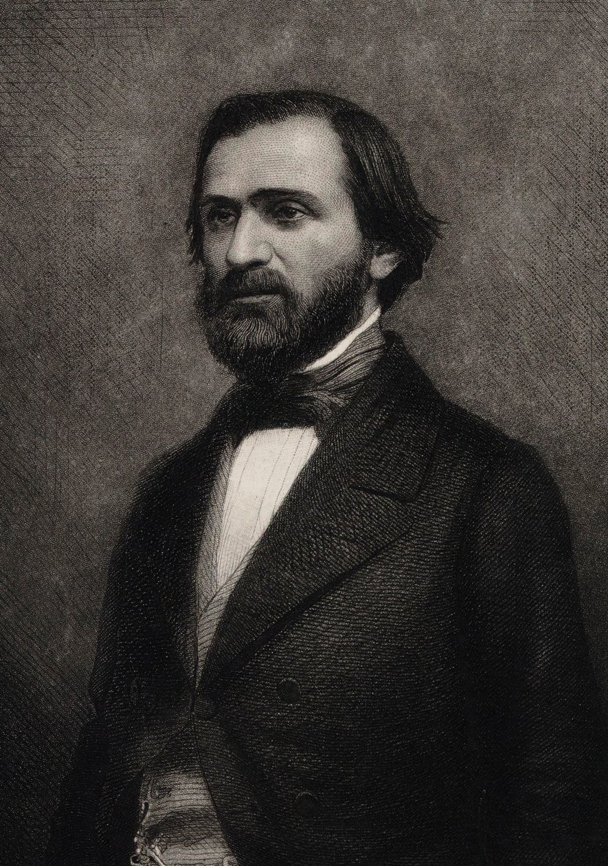 Portrett av komponisten Giuseppe Verdi 1813-1901, ca. 1850. av Charles Michel Geoffroy