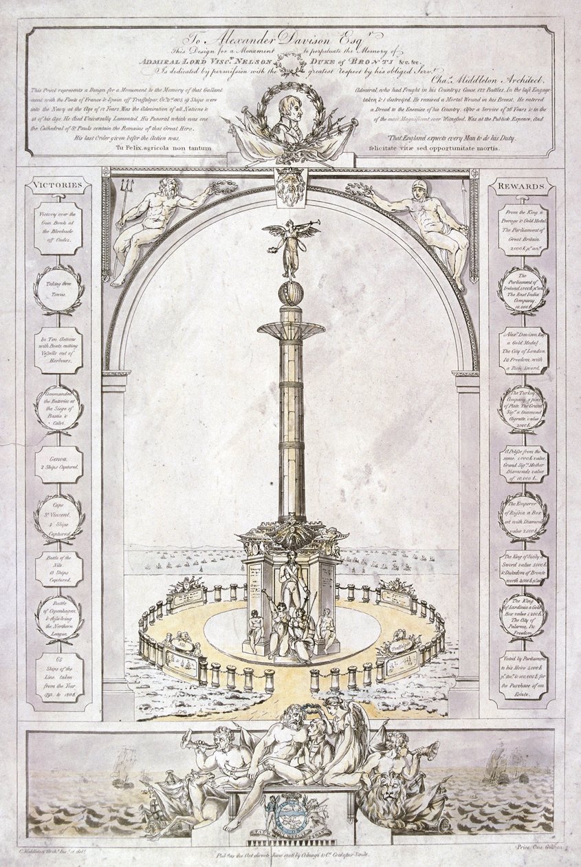 Design for et monument til admiral Lord Nelson i form av en kolonne, 1806 av Charles Middleton