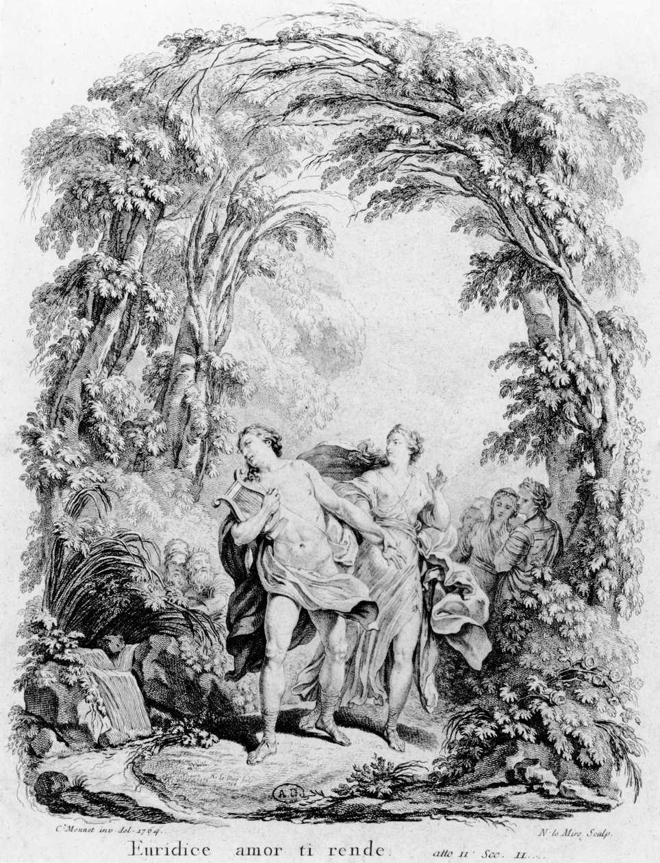 Orpheus fører Eurydice ut av helvete, illustrasjon til operaen 