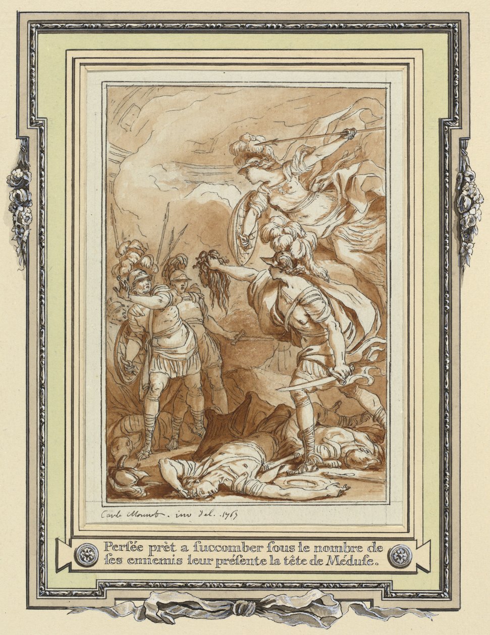 Perseus gjør Phinneas til stein med hodet av Medusa av Charles Monnet
