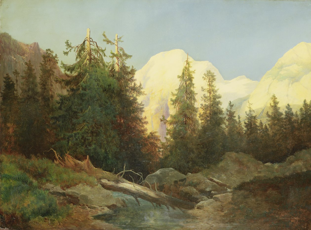 Solnedgang i Sør-Tirol (olje på lerret) av Charles Morel