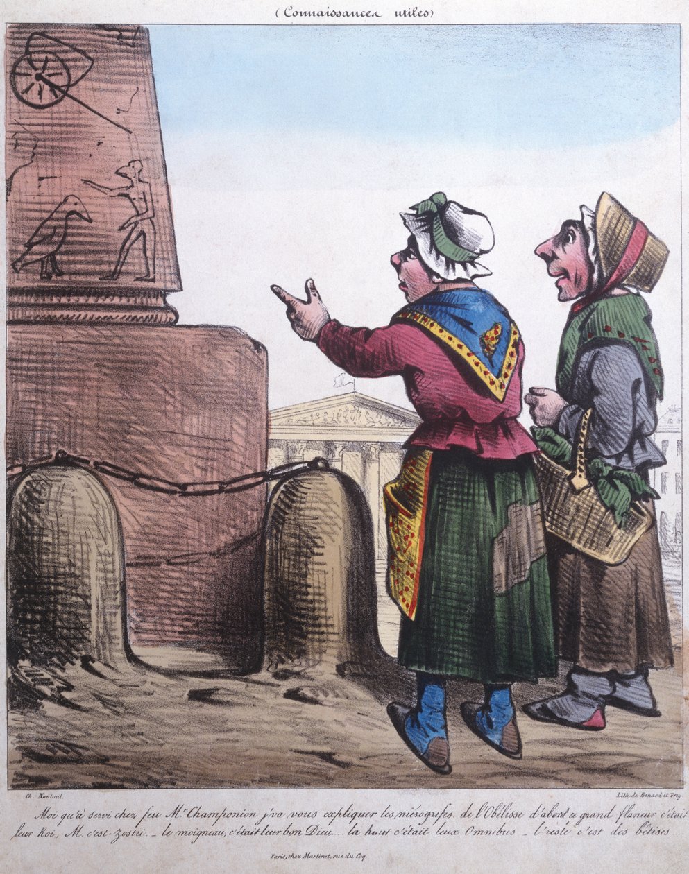 Karikatur av oppføringen av obelisken ved Place de la Concorde, ca. 1831 av Charles Nantueil