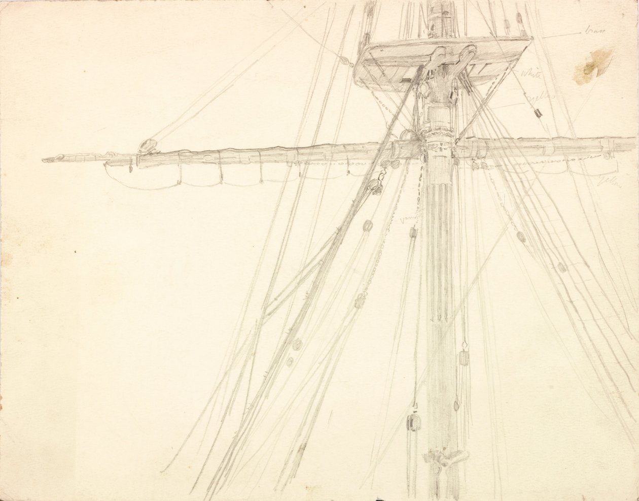 Detalj av mast og rigging blyant på papir av Charles Napier Hemy
