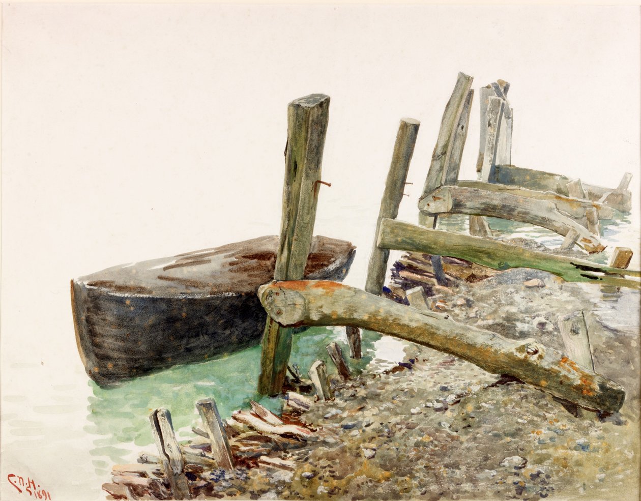 Jolle nærmer seg en brygge (kroppsfarge) av Charles Napier Hemy