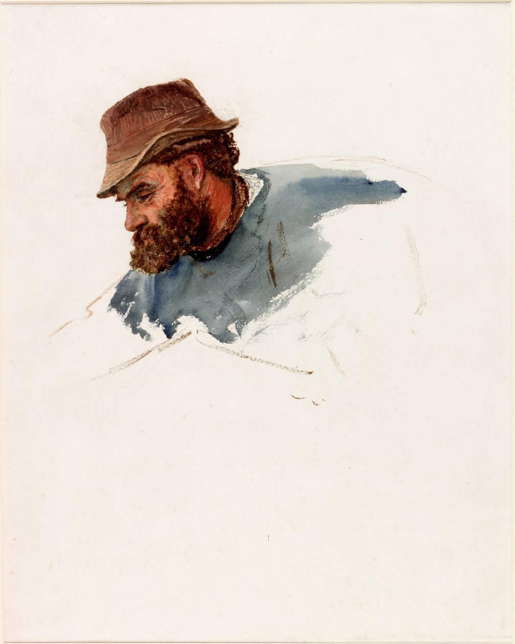 Head of a Fisherman (kroppsfarge og akvarell på papir) av Charles Napier Hemy