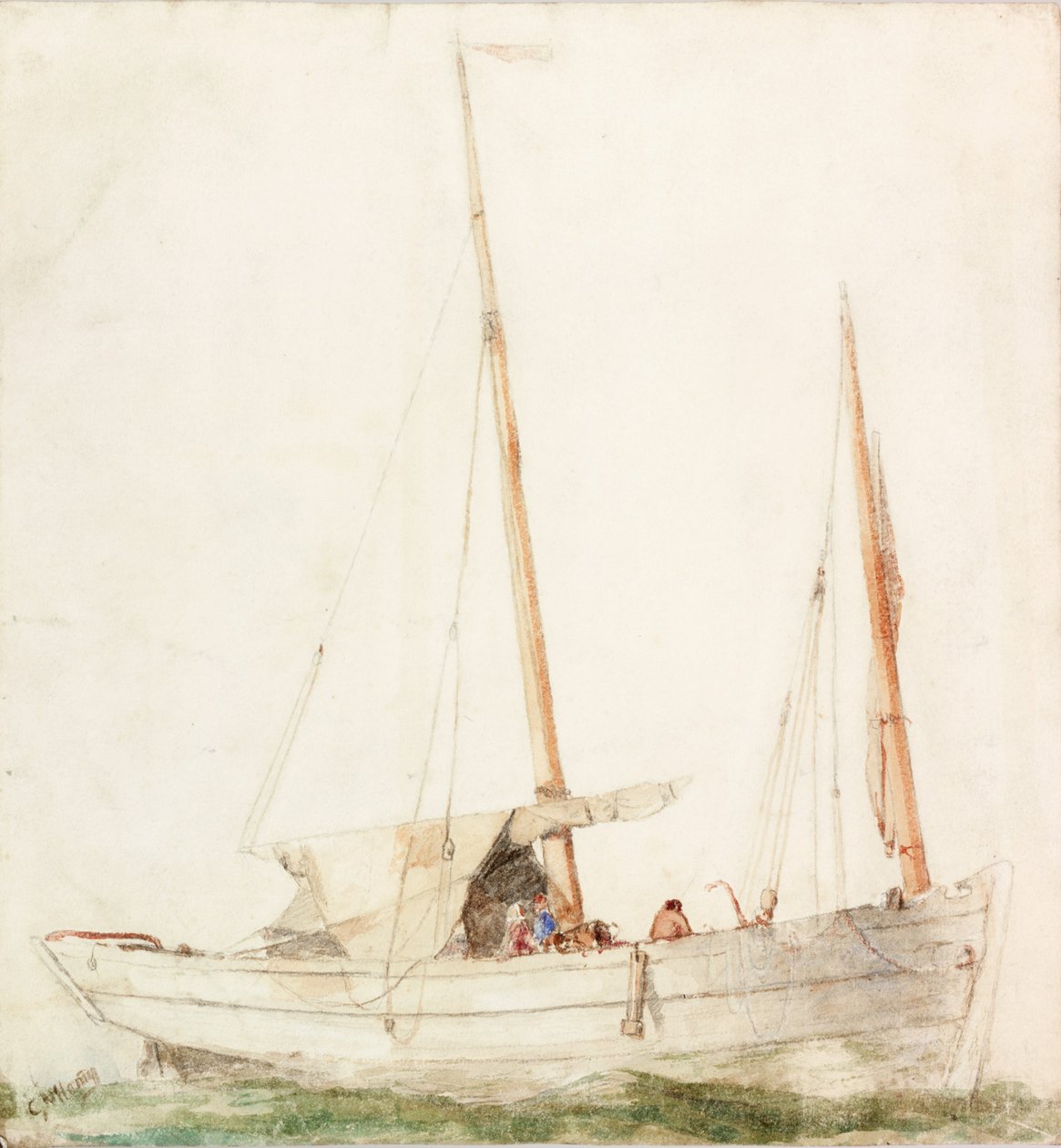 Seilbåt (blyant og akvarell på papir) av Charles Napier Hemy
