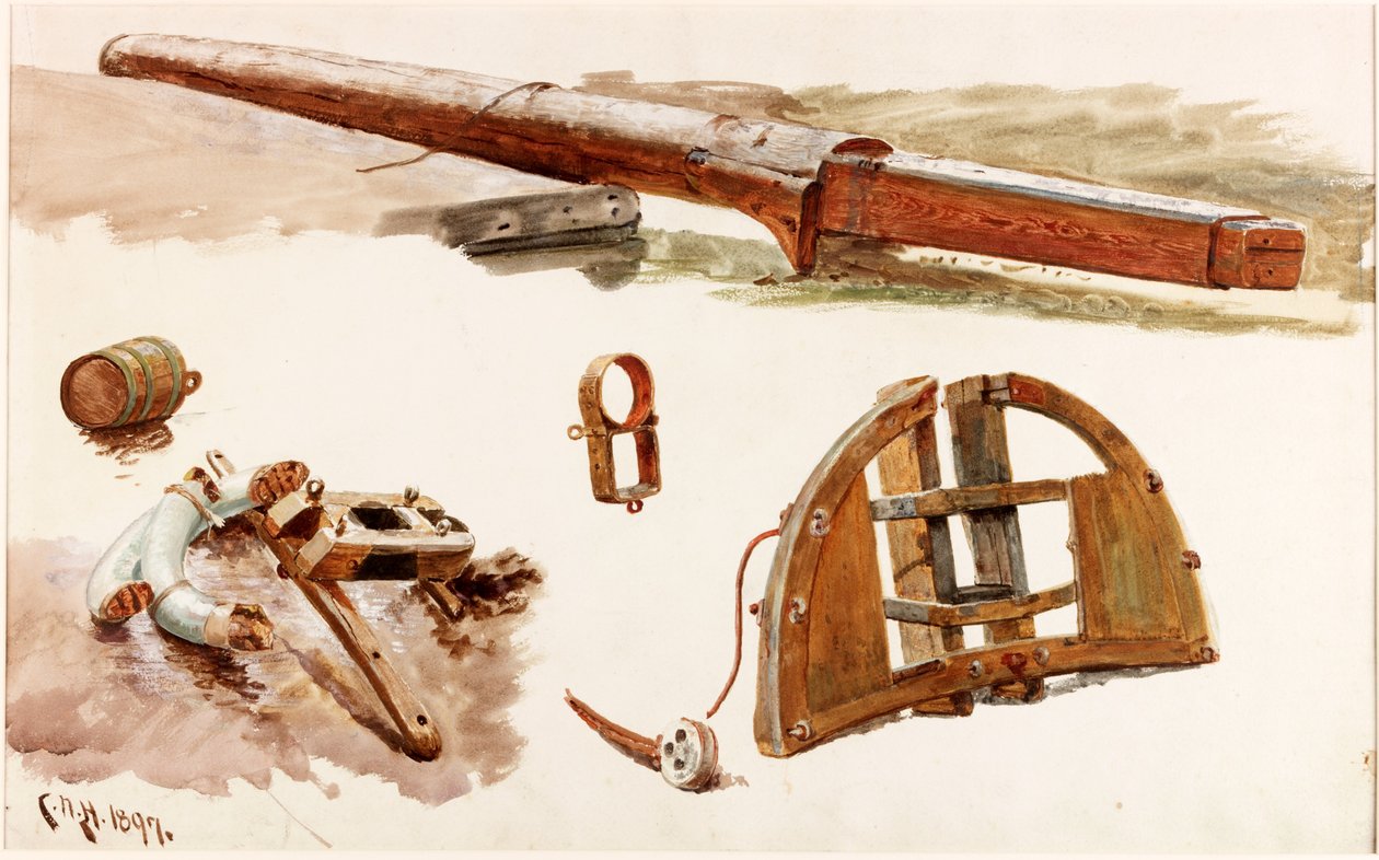 Studier av båtbeslag (bc og wc på papir) av Charles Napier Hemy