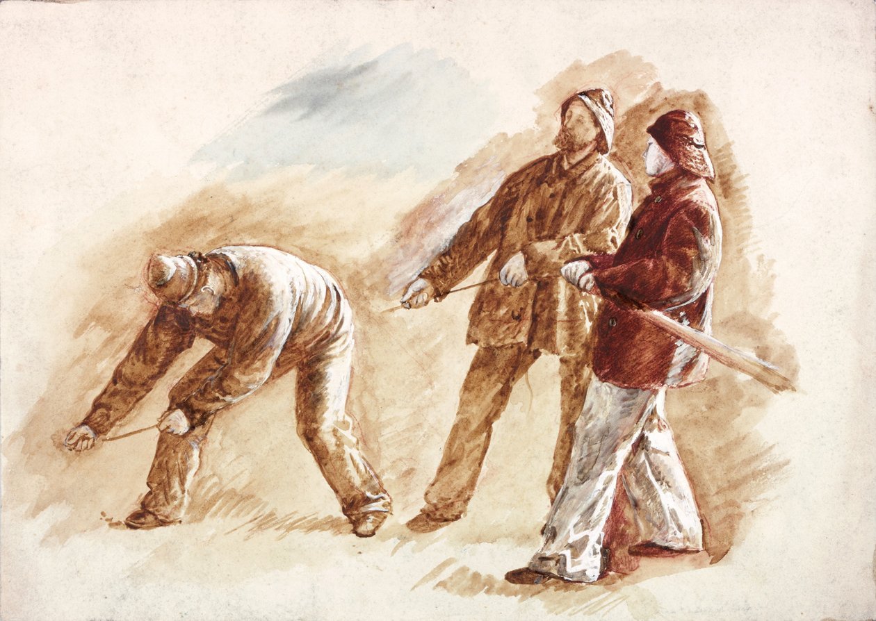 Studie av fiskere i arbeid (kroppsfarge og akvarell på papir) av Charles Napier Hemy