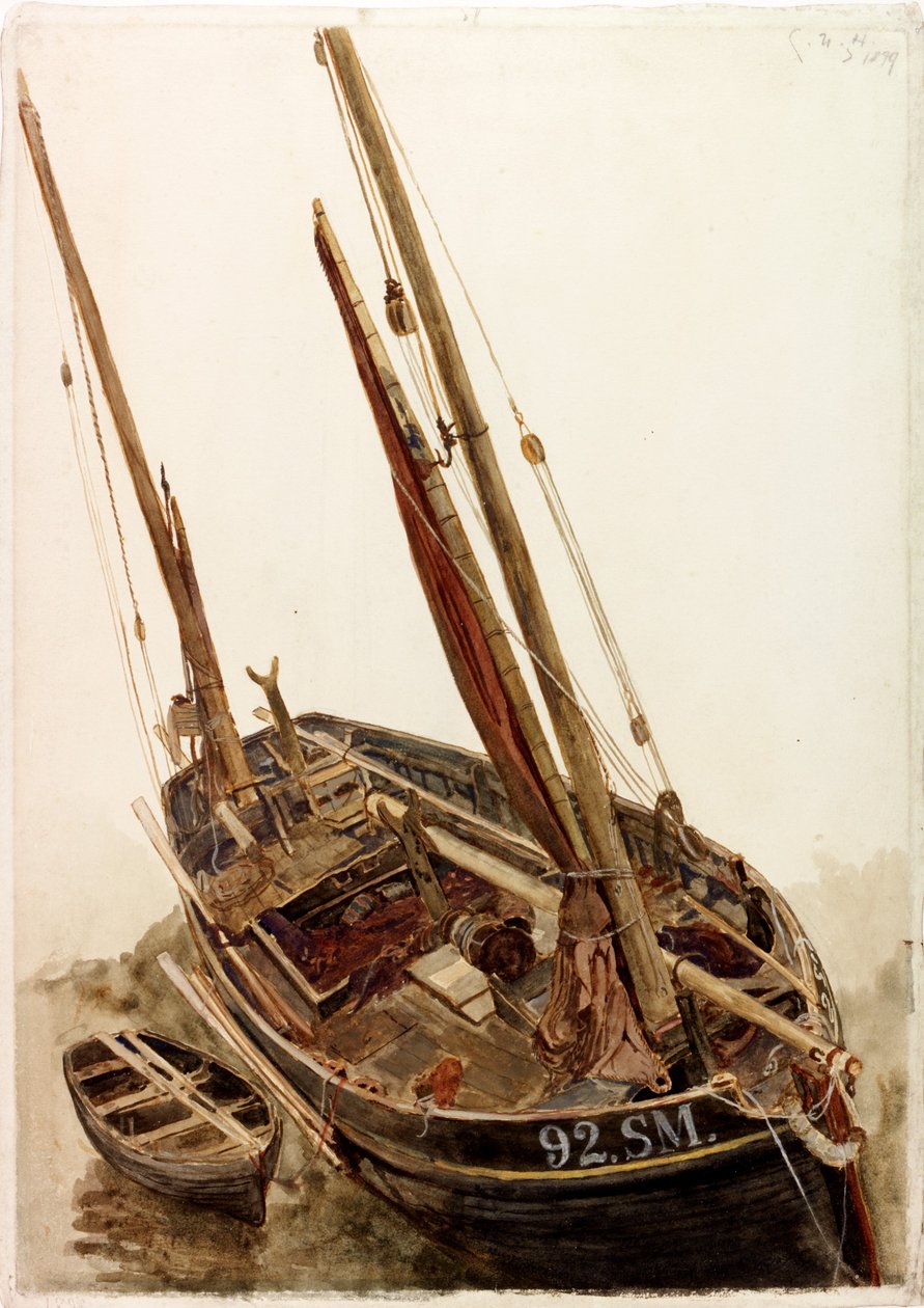 Studie av en fiskebåt og jolle (kroppsfarge) av Charles Napier Hemy