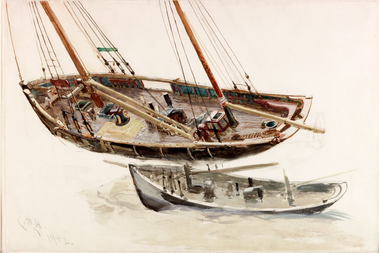 To studier av en tråler (bc, blyant og wc på papir) av Charles Napier Hemy