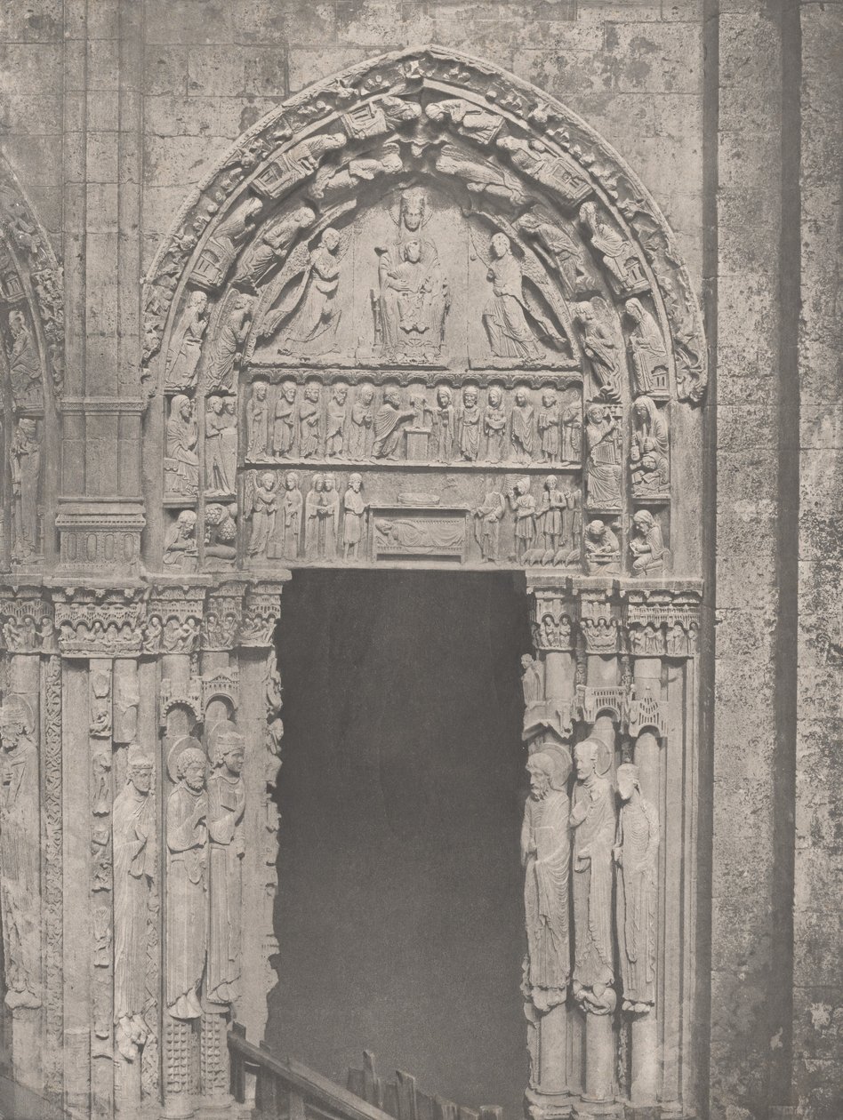 Chartres katedral, vestsiden, høyre sidedør, XII. århundre..., ca. 1857. av Charles Nègre
