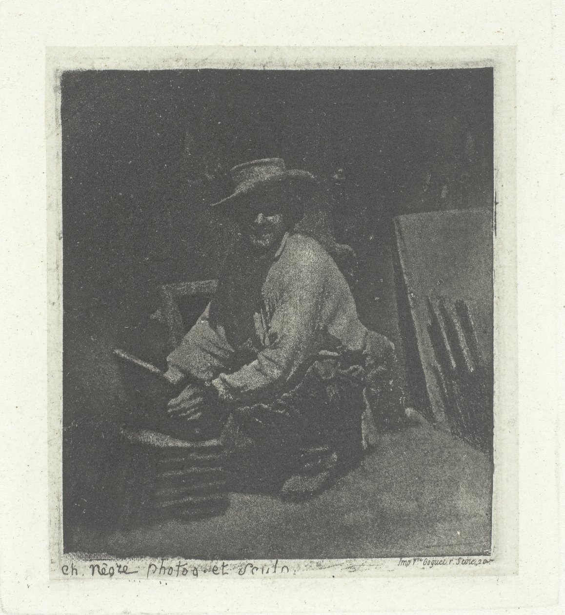Kneeling Mason, februar-mars 1854, trykt 1982. av Charles Nègre