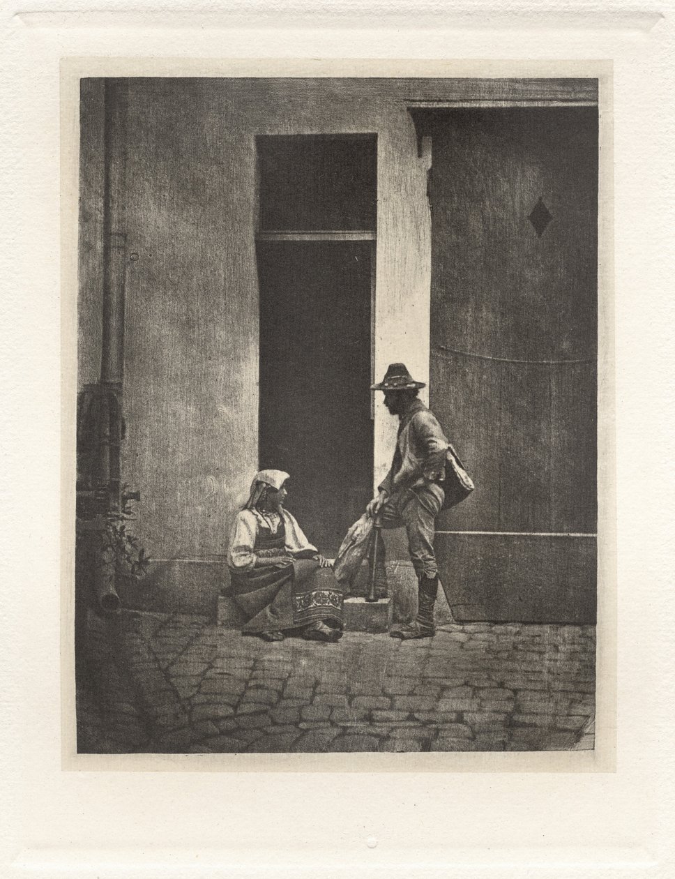Plate IV - Pifferaro stående og italiensk bonde sittende, i domstolen til 21 Quai Bourbon av Charles Nègre, André Jammes