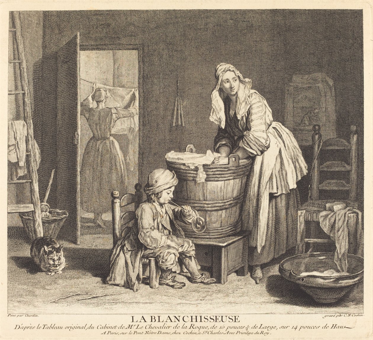 Vaskeren av Charles Nicolas Cochin I after Jean Siméon Chardin