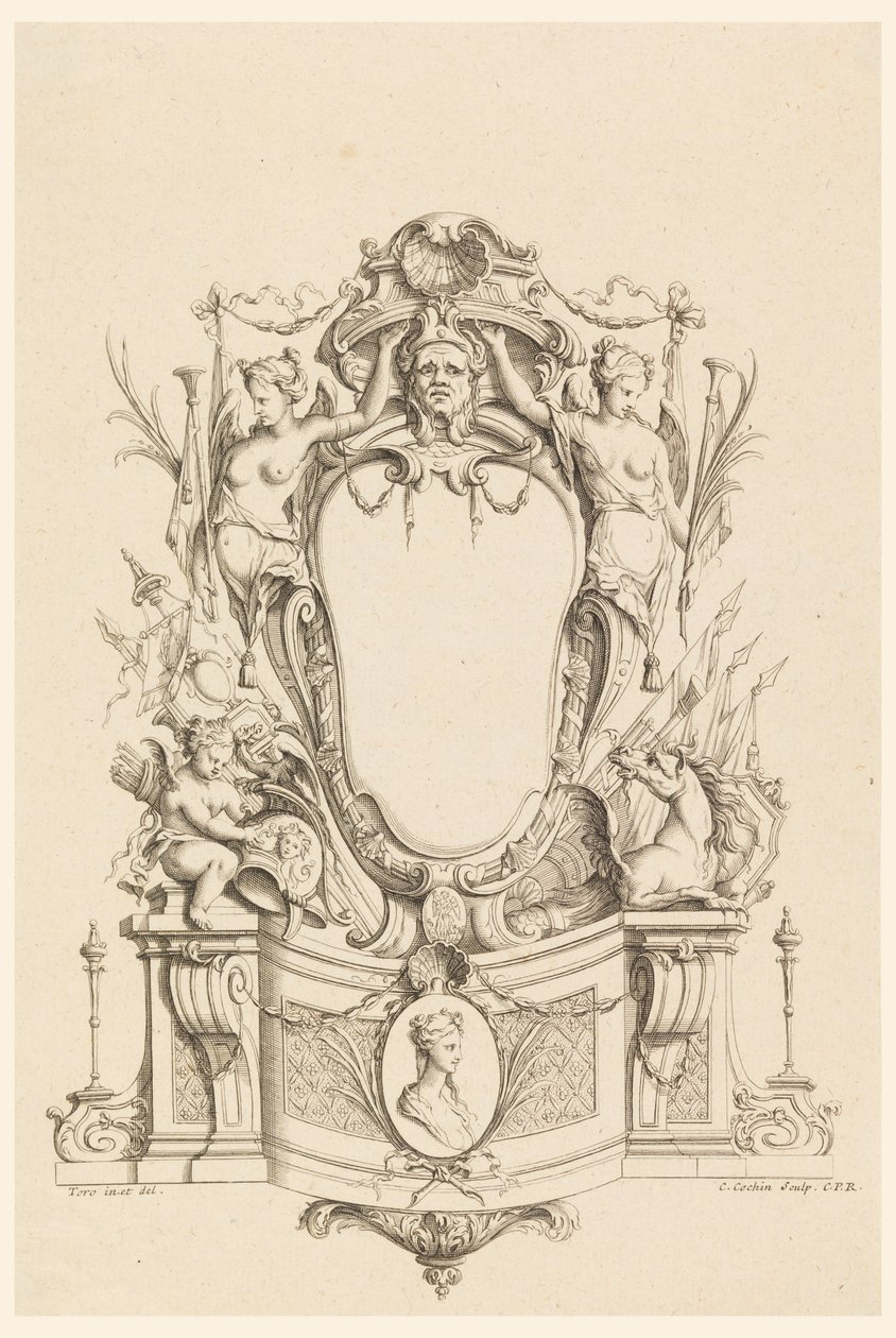 Design for kassett fra "Newly Invented Cartridges" av Charles Nicolas Cochin the younger