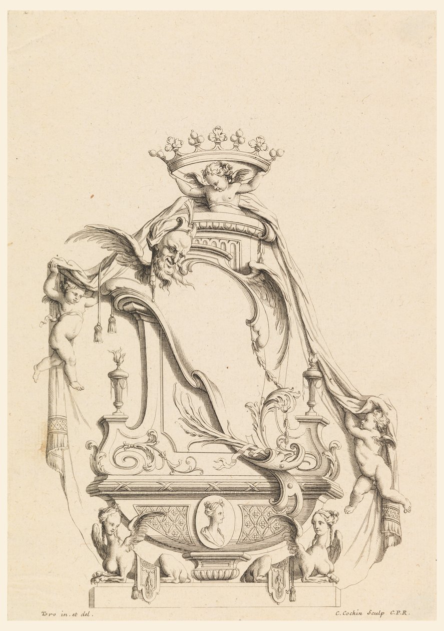 Design for kassett fra "Newly Invented Cartridges" av Charles Nicolas Cochin the younger