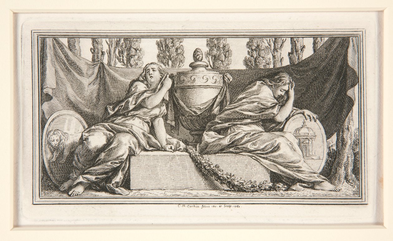 Begravelsesvignett for frue de France, hertuginne av Parma av Charles Nicolas Cochin the younger