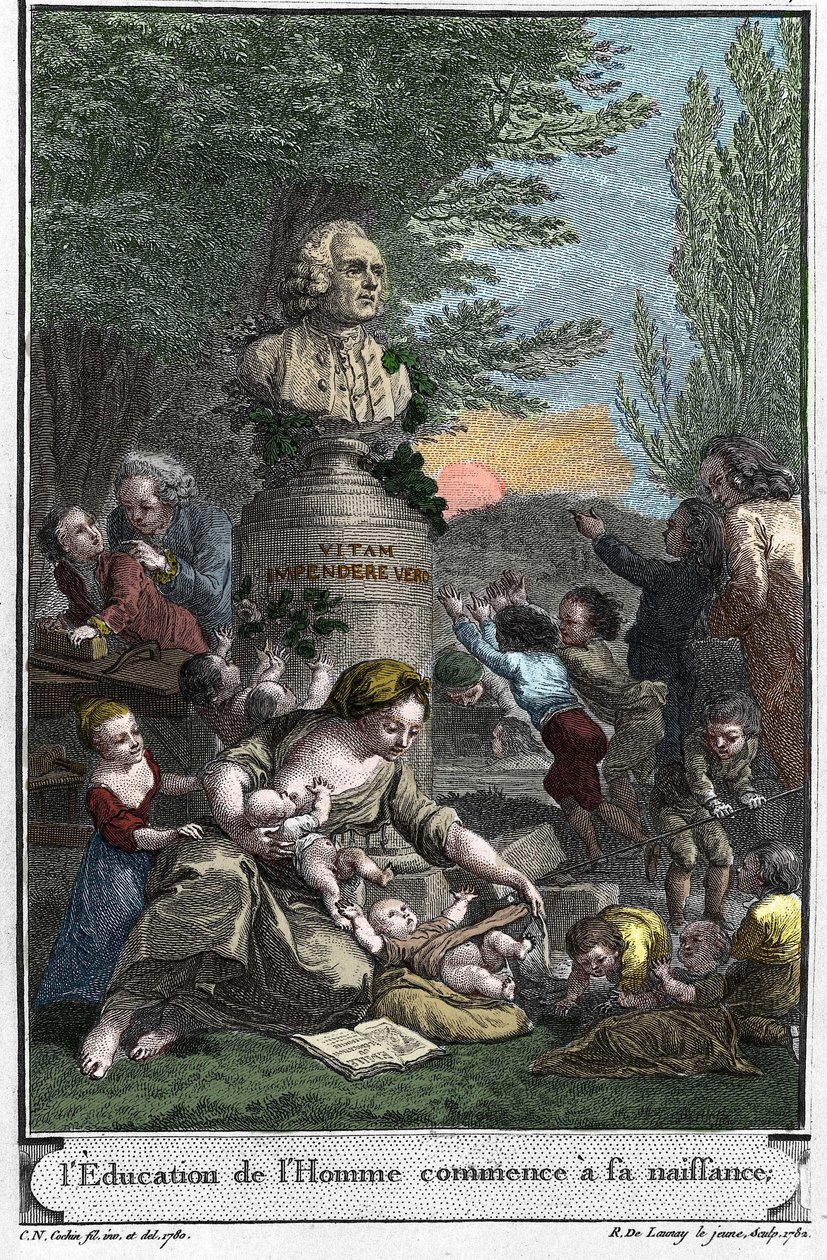 Human education begins at birth. Frontispice (1782) of “” L