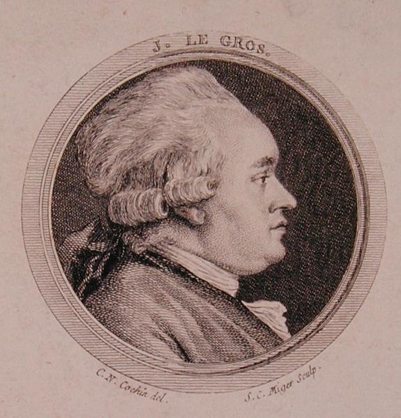 Portrett av Joseph Le Gros (1739-93) gravert av Simon Charles Miger (1736-1820) (gravering) av Charles Nicolas II (after) Cochin