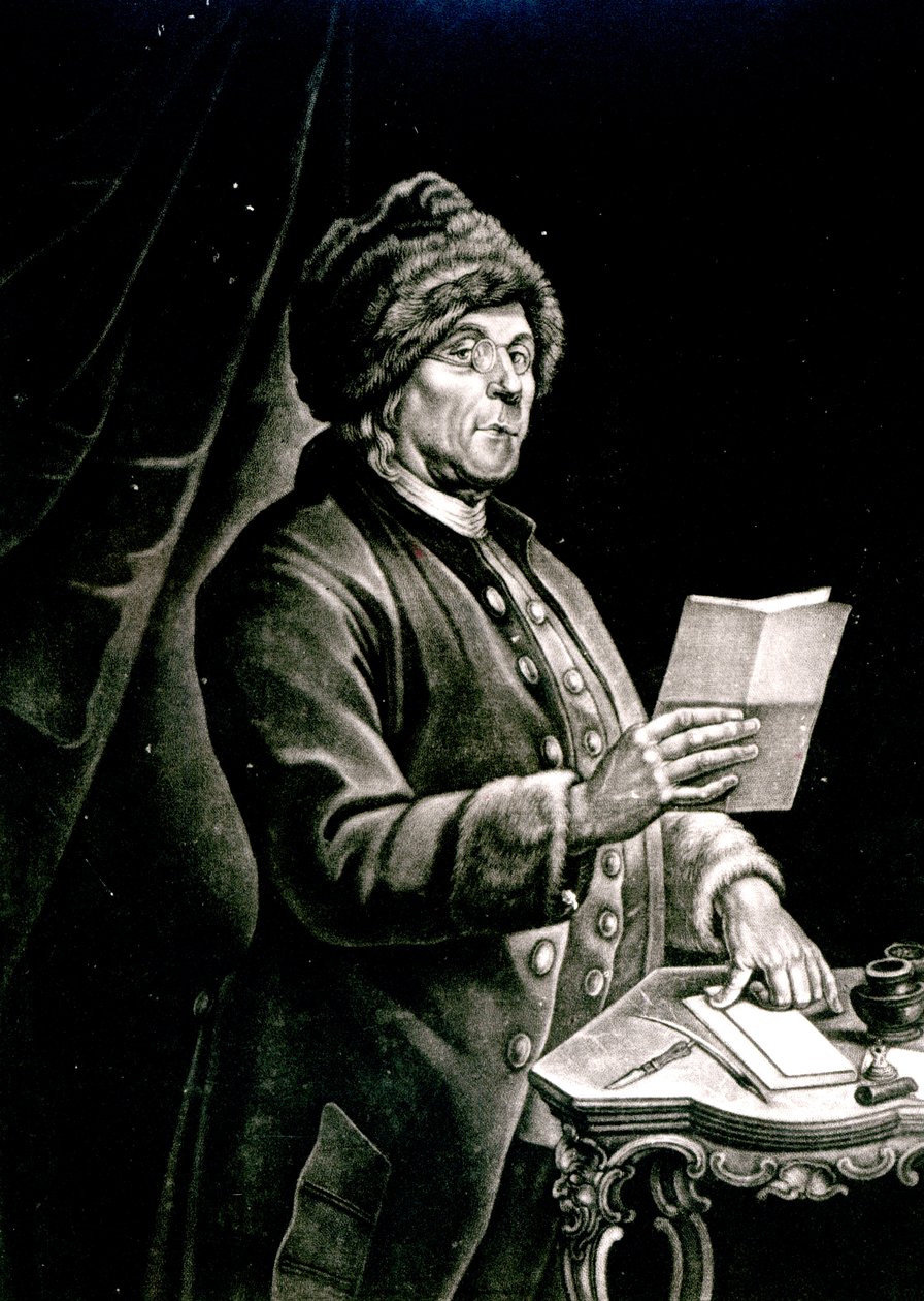 Portrett av Benjamin Franklin, 1777 (litho) (bw-bilde) av Charles Nicolas II Cochin