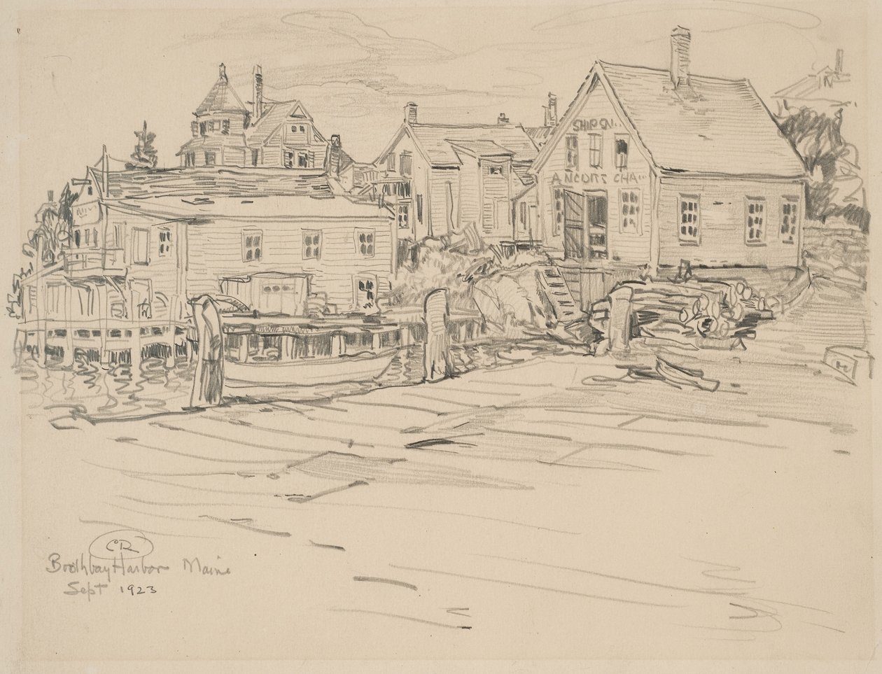 Boothbay Harbor, Maine, 1923 (grafitt på papir) av Charles P. Reiffel