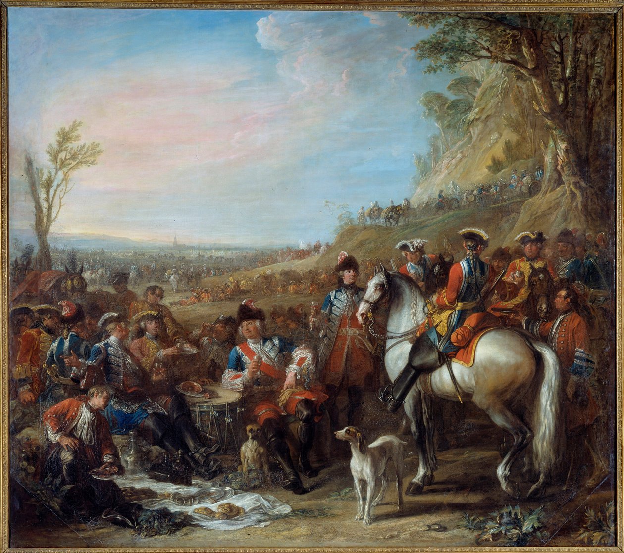 Stansing av grenaderer til hest fra kongens hus (1734). I sentrum, Monsieur de Creil, kommandør. Maleri av Charles Parrocel (1688 - 1752) av Charles Parrocel