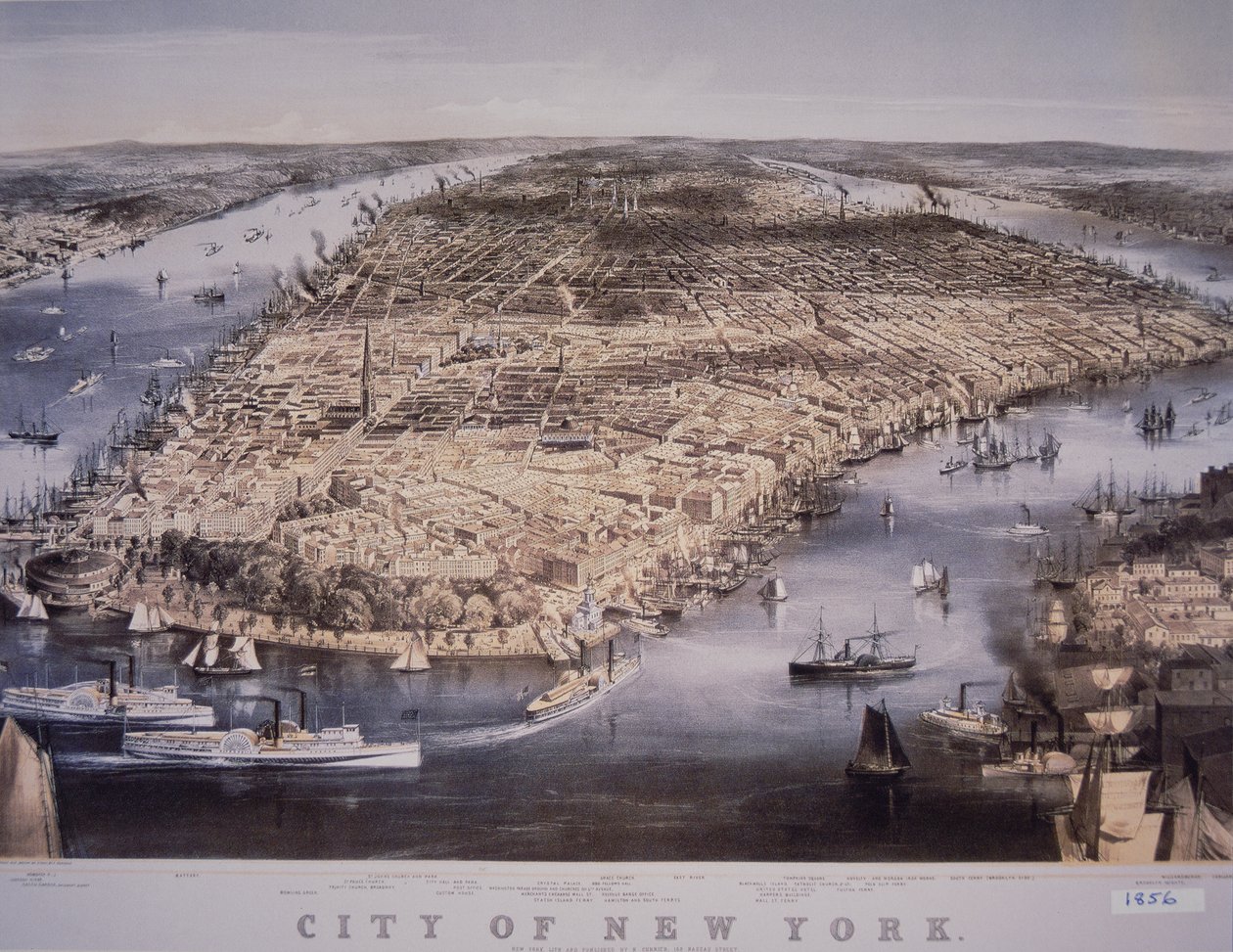 City of New York, trykt og utgitt av N. Currier av Charles Parsons