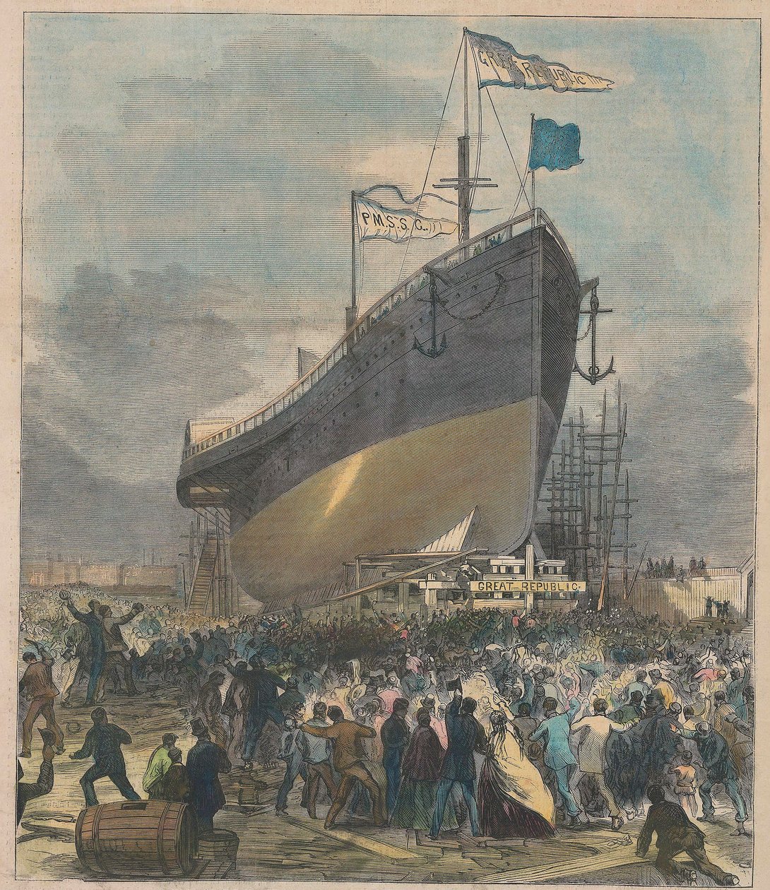 Lansering av Sea Steamer Great Republic, pub. 24. november 1866. av Charles Parsons