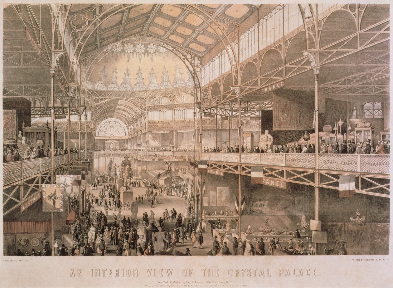 Interiøret til New York Crystal Palace, pub. av Endicott & Co., New York, 1855 av Charles Parsons
