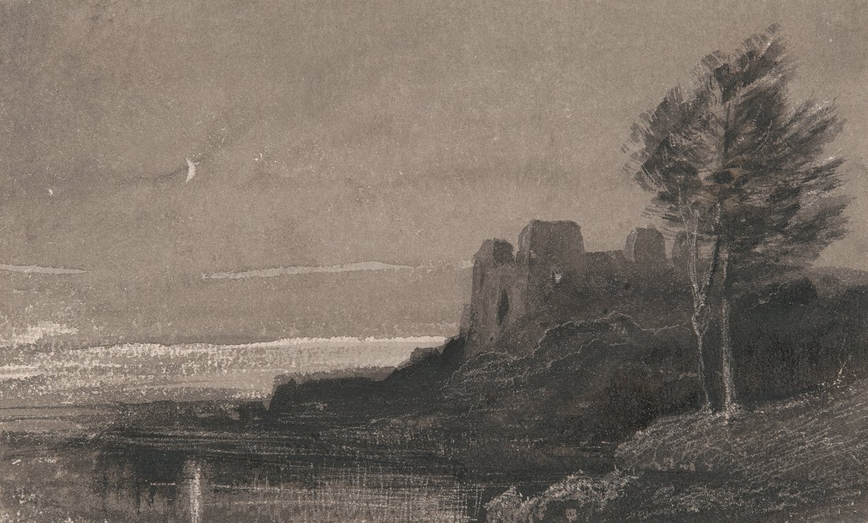 Et slott ved vannkanten ved måneskinn av Charles Parsons Knight