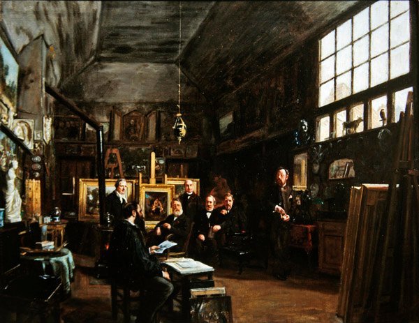 Møte i styret for Artesian Society of the Friends of the Arts, etter 1874 av Charles Paul Etienne Desavary