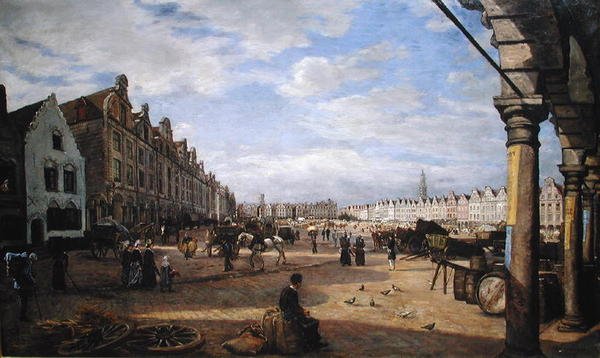 Grande Place dArras på markedsdagen, 1878 av Charles Paul Etienne Desavary