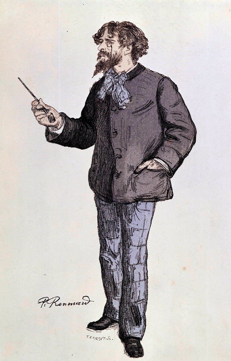 Portrett av forfatteren Alphonse Daudet (1840-1897) Illustrasjon av Paul Renouard privatsamling fra 1800-tallet av Charles Paul Renouard